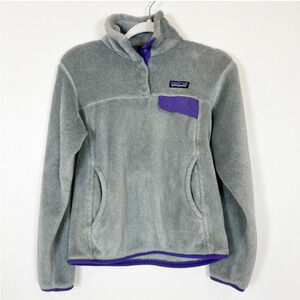 Patagonia Re-Tool Snap Fleece Pullover Gray & Purple Women's Size Small